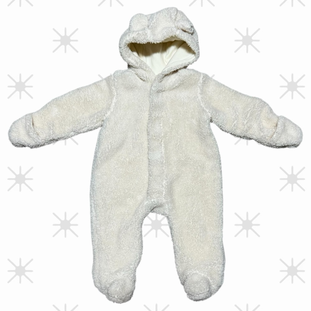 Magnetic Me Sherpa Baby Bear Bunting cream Hooded Footed One Piece Size 0-3